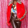 JAYLEY Red And Leopard Print Faux Fur Coat