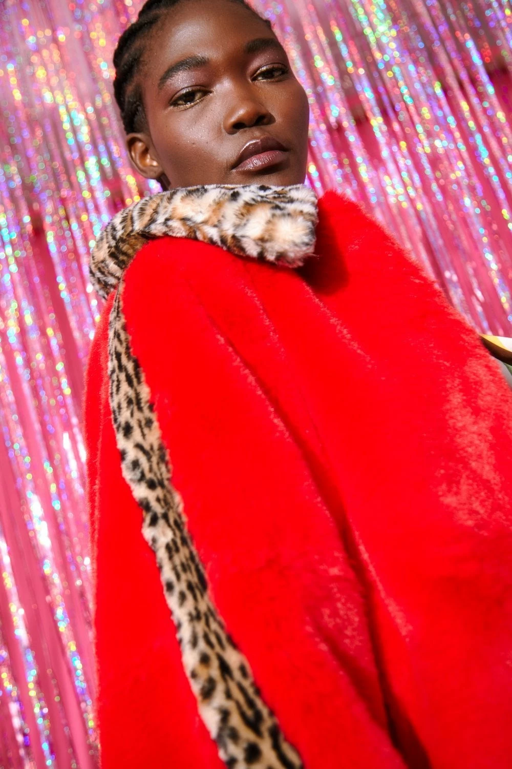 JAYLEY Red And Leopard Print Faux Fur Coat - Image 2