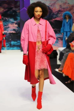 JAYLEY Red And Pink Eco Leather Trench Coat