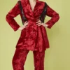 JAYLEY Red Crushed Velvet Blazer Dress With Sequin Tassels