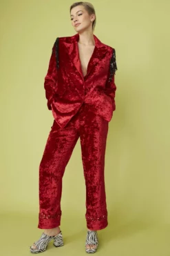 JAYLEY Red Crushed Velvet Blazer Jacket