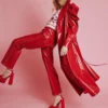 JAYLEY Red Eco Leather Grande Trench Coat