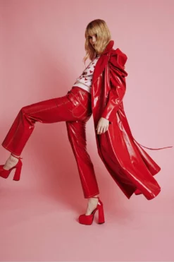 JAYLEY Red Eco Leather Grande Trench Coat