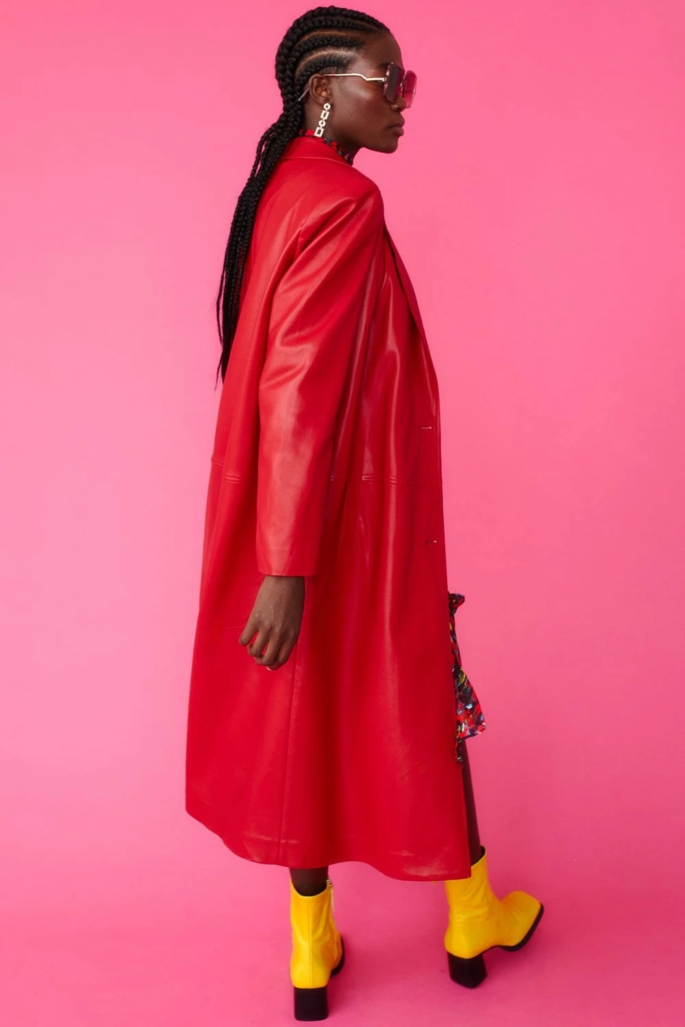 JAYLEY Red Eco Leather Trench Coat - Image 3