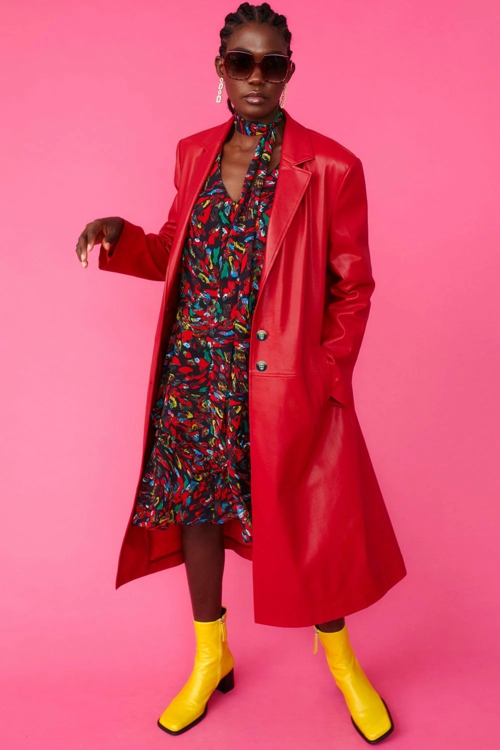 JAYLEY Red Eco Leather Trench Coat