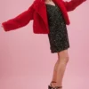 JAYLEY Red Faux Fur Cropped Coat