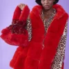JAYLEY Red Faux Fur Long Hooded Gilet