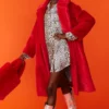 JAYLEY Red Faux Fur Midi Coat
