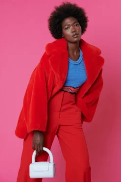 JAYLEY Red Faux Sable Fur Coat