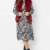 JAYLEY Red Hand Knitted Faux Fur Gilet