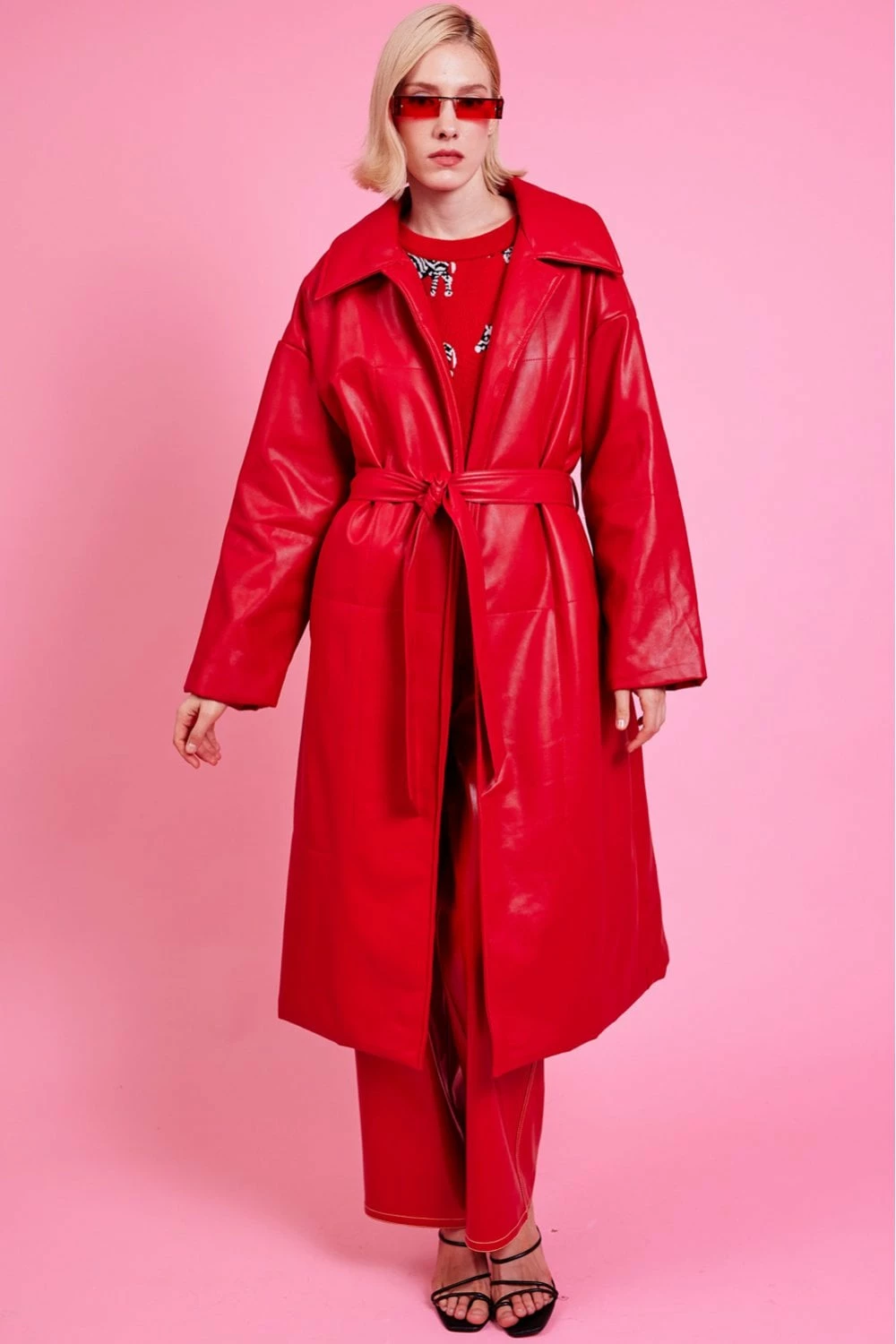 JAYLEY Red Maxi Eco Leather Puffer Coat - Image 2