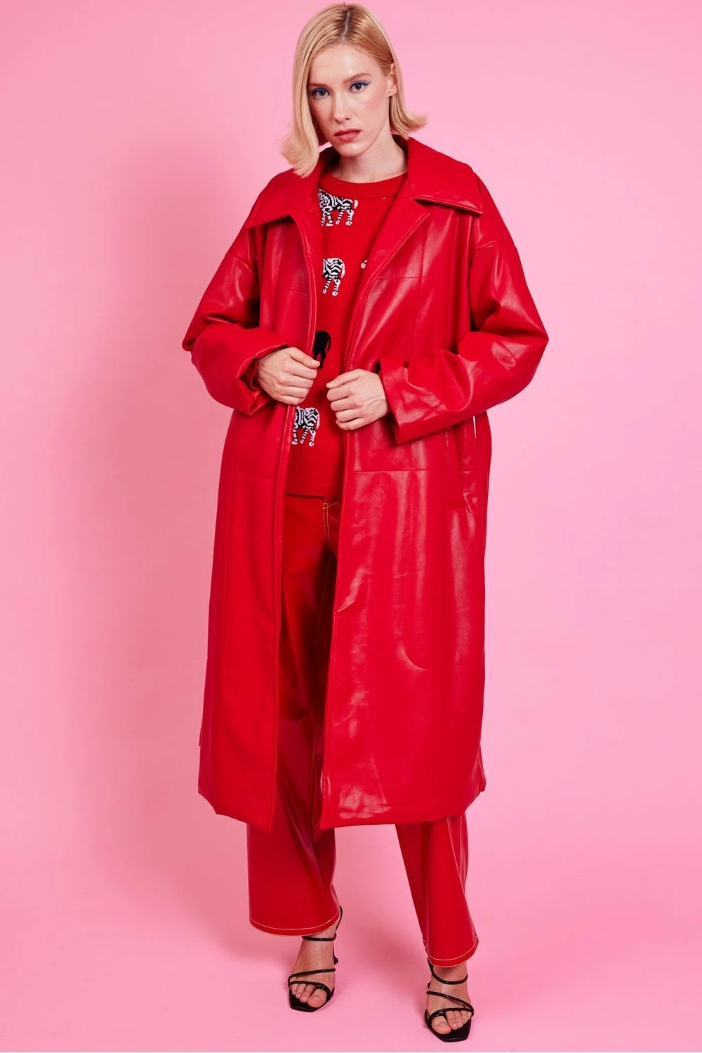 JAYLEY Red Maxi Eco Leather Puffer Coat - Image 3