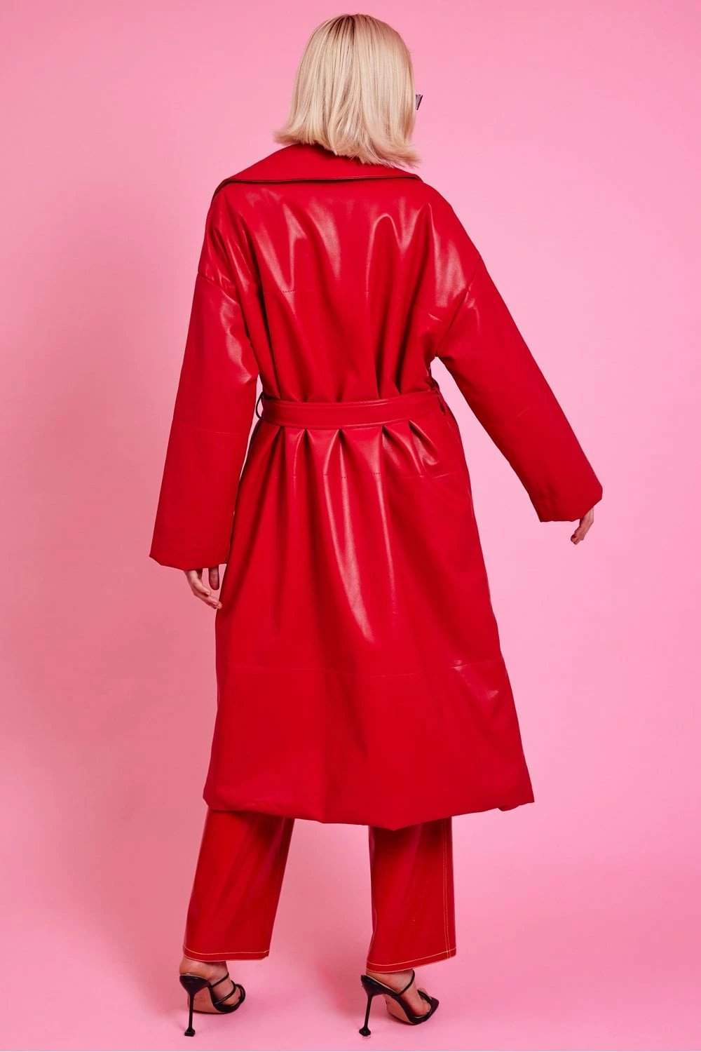 JAYLEY Red Maxi Eco Leather Puffer Coat - Image 4