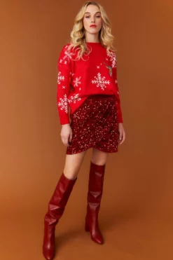 JAYLEY Red Sequin Wrap Mini Skirt