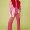 JAYLEY Sequin Mulit-Coloured Blazer With Red Faux Fur Collar