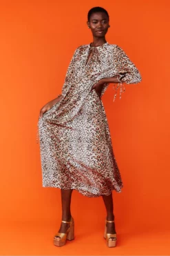 JAYLEY Silk Blend Animal Print Maxi Dress