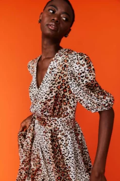 JAYLEY Silk Blend Animal Print Maxi Wrap Dress