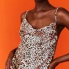 JAYLEY Silk Blend Animal Print Mini Cami Dress With Cowl Neck