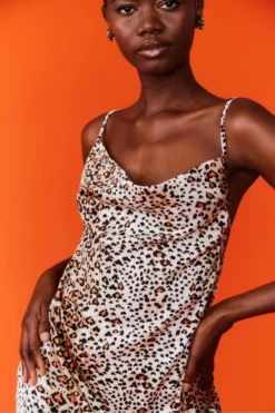 JAYLEY Silk Blend Animal Print Mini Cami Dress With Cowl Neck