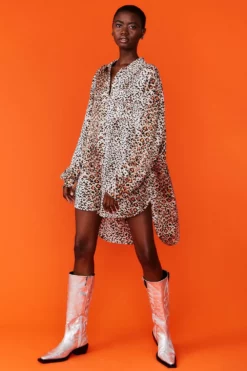 JAYLEY Silk Blend Animal Print Shirt Dress