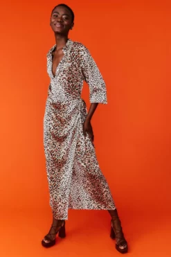 JAYLEY Silk Blend Animal Print Wrap Maxi Dress