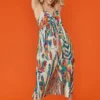JAYLEY Silk Blend Bow Dress In Havanna Tropical Print