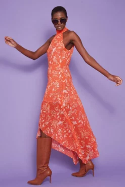 JAYLEY Silk Blend Halter Neck Floral Dress