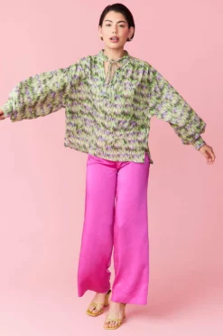 JAYLEY Silk Blend Lace Up Neckline Shirt