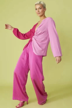 JAYLEY Silk Blend Pink Two Tone Blouse