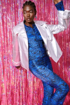 JAYLEY Silver Cropped Biker Jacket