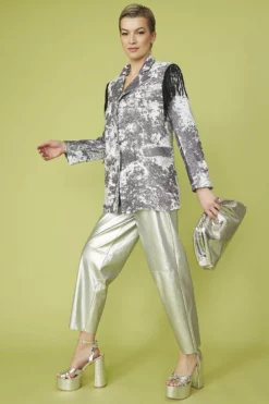 JAYLEY Silver Crushed Velvet Blazer Jacket