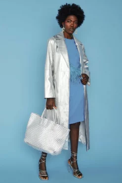 JAYLEY Silver Trench Coat With Belt