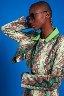 JAYLEY Snake Print Cropped Blazer With Contrast Collar