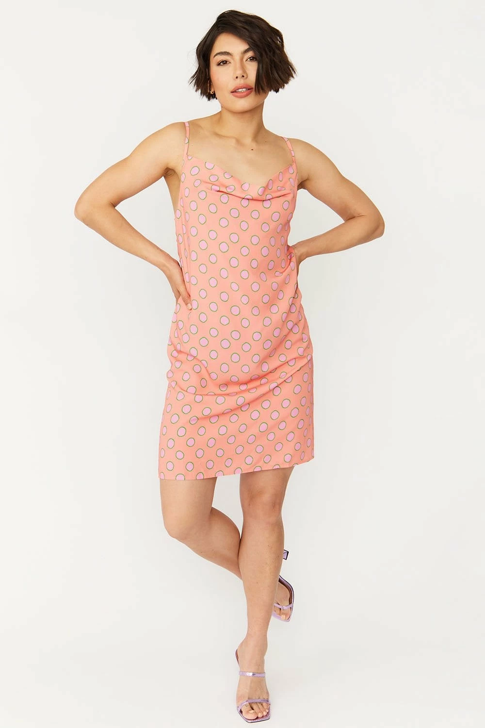 JAYLEY Sustainable Rose Petal Cami Polka Dot Dress