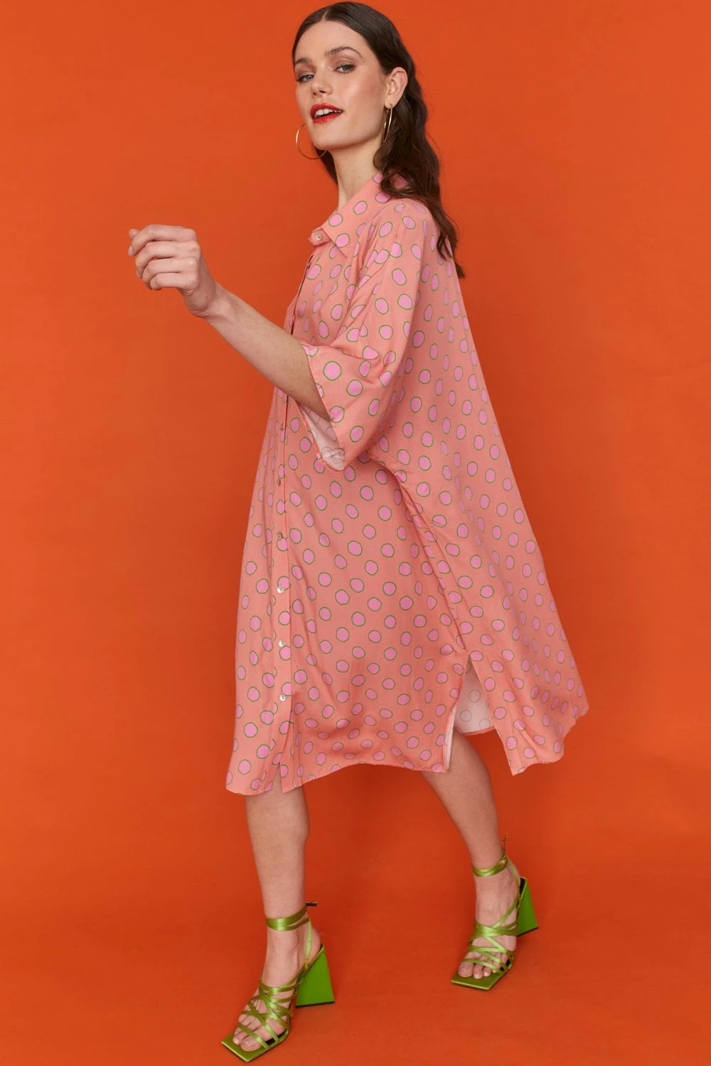 JAYLEY Sustainable Rose Petal Polka Dot Shirt Dress - Image 2