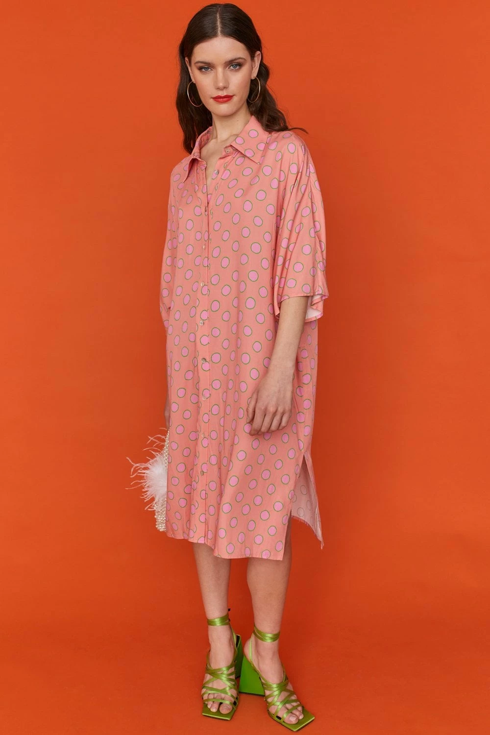 JAYLEY Sustainable Rose Petal Polka Dot Shirt Dress - Image 3