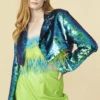 JAYLEY Teal Blue Cropped Sequin Blazer