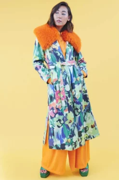 JAYLEY Tencel Blend Eco Leather Trench Coat