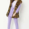 JAYLEY Tiger Print Faux Fur Hooded Gilet