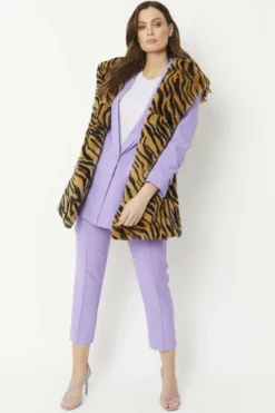 JAYLEY Tiger Print Faux Fur Hooded Gilet