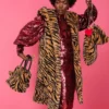JAYLEY Tiger Print Faux Fur Hooded Tiger Print Maxi Gilet