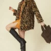 JAYLEY Tiger Print Faux Fur Midi Coat