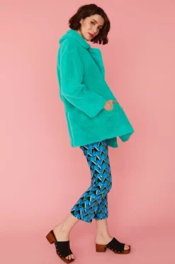 JAYLEY Turquoise Faux Fur Coat