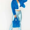 JAYLEY Turquoise Faux Fur Cropped Jacket