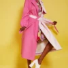 JAYLEY Two Tone Pink Eco Leather Trench Coat