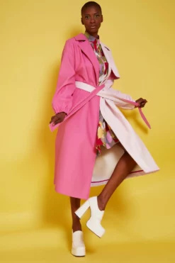 JAYLEY Two Tone Pink Eco Leather Trench Coat