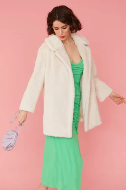 JAYLEY White Faux Fur Duchess Midi Coat