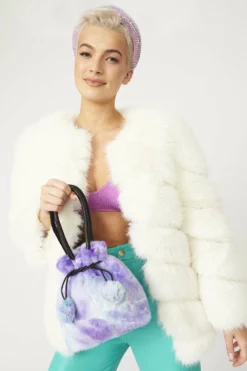 JAYLEY White Faux Fur Striped Gaga Coat