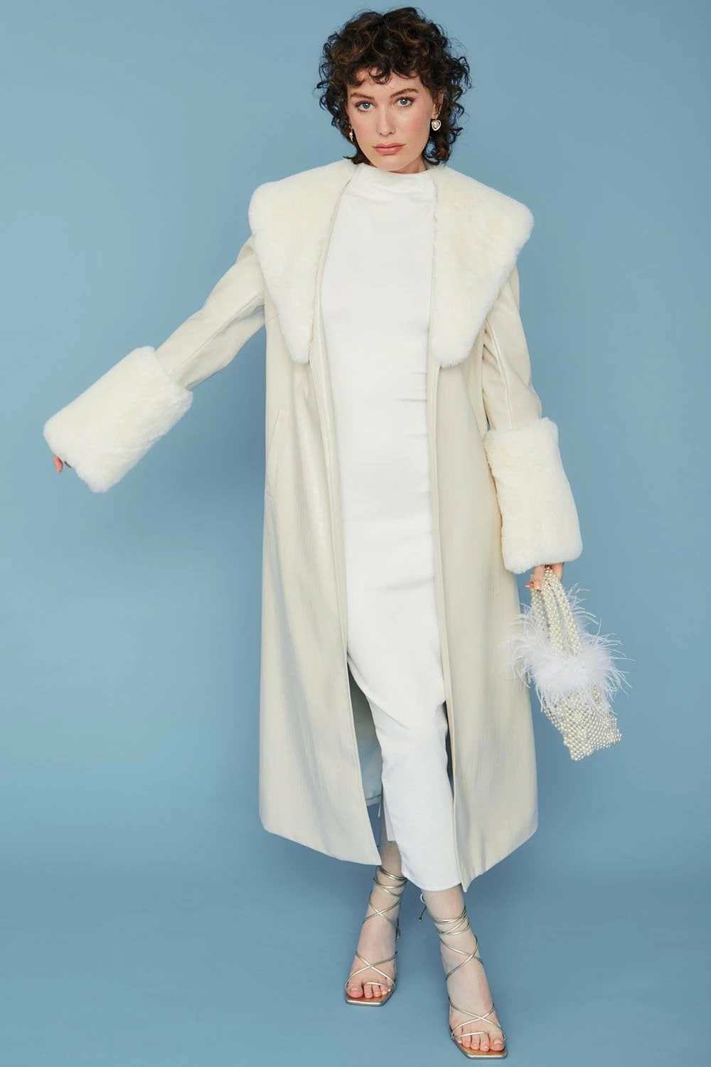 JAYLEY White Faux Leather Jacket With Detachable Faux Fur Cuffs & Collar - Image 2