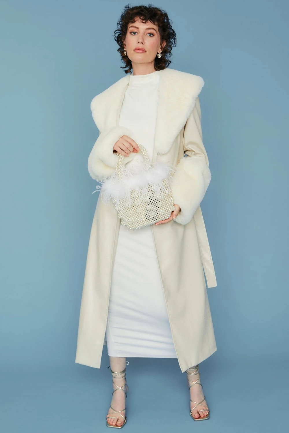 JAYLEY White Faux Leather Jacket With Detachable Faux Fur Cuffs & Collar - Image 4